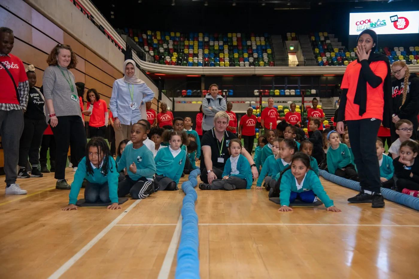 Children lined up at the start of a race at an earlier Cool Rowings event