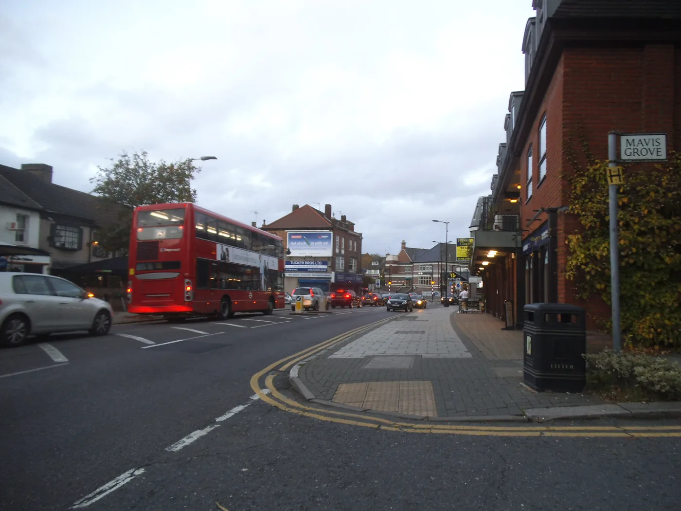 Station Lane, Hornchurch, at the corner of Mavis Grove. The photograph does not show Frankie's Wine Bar.