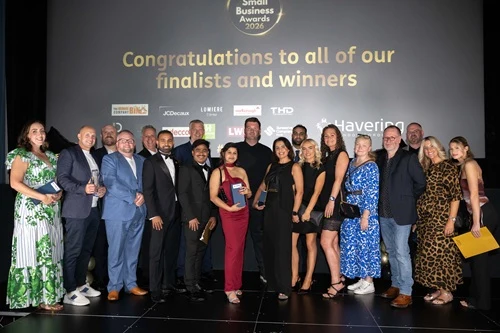Finalists and winners on stage at the Havering Small Business Awards 2026 at Lumiere Cinema, Romford, on 23 September.