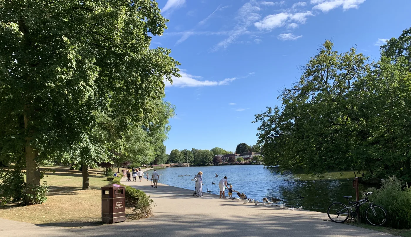 The lake at Raphael Park, Romford, where the parkrun starts every Saturday at 9am